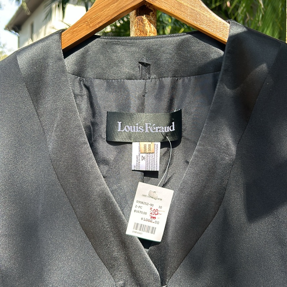 NWT Louis Féraud 100% silk black button up tie front satin trimmed blazer - Picture 4 of 9